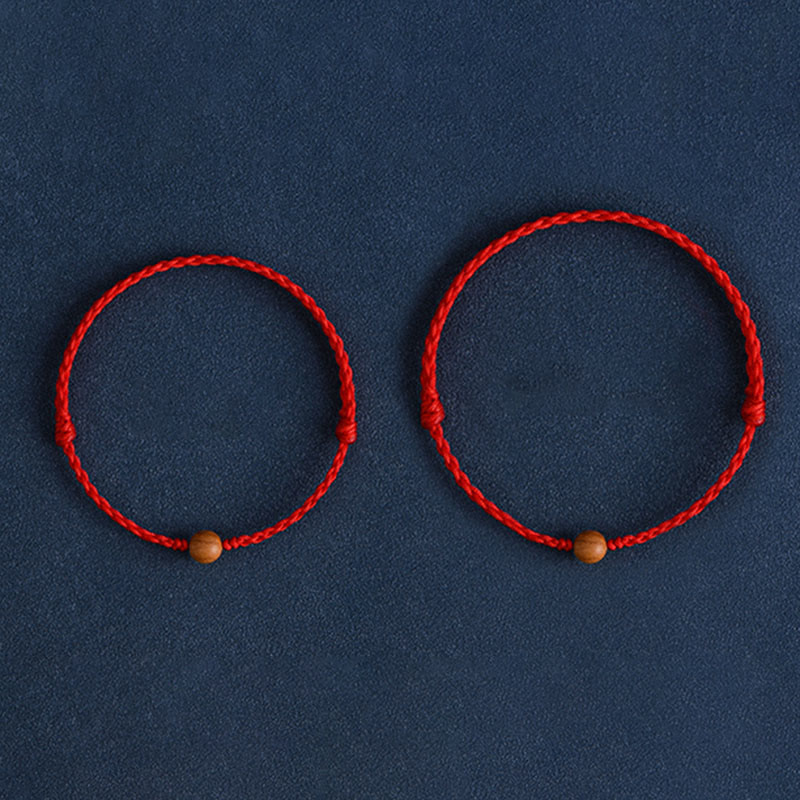 Natural Peach Wood Bead Ward Off Evil Spirits Braided Bracelet