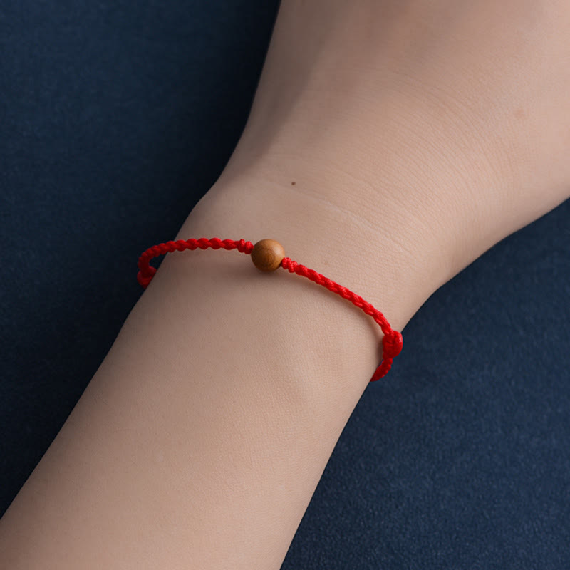 Natural Peach Wood Bead Ward Off Evil Spirits Braided Bracelet