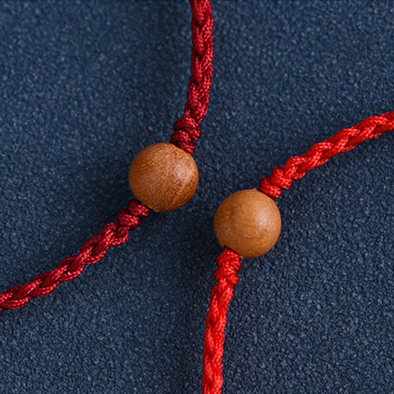 Natural Peach Wood Bead Ward Off Evil Spirits Braided Bracelet