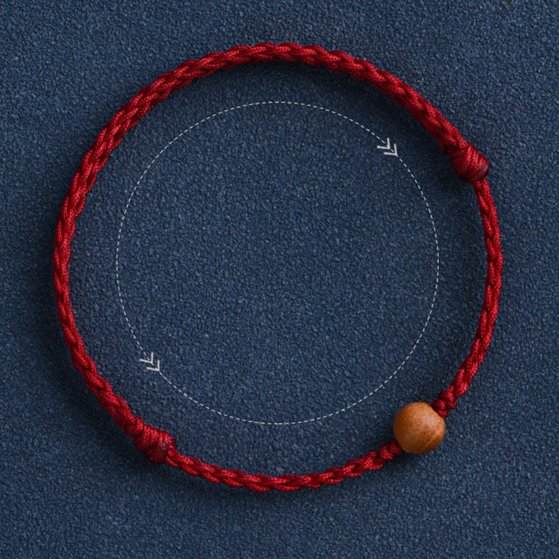 Natural Peach Wood Bead Ward Off Evil Spirits Braided Bracelet