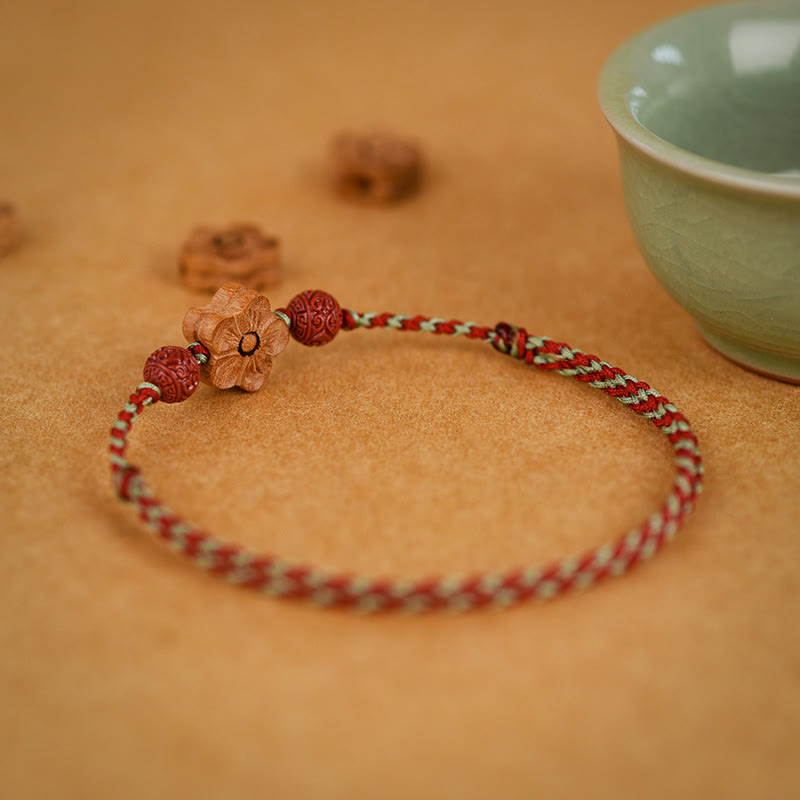 Peach Wood Small Peach Blossom Cinnabar Wealth String Bracelet Anklet