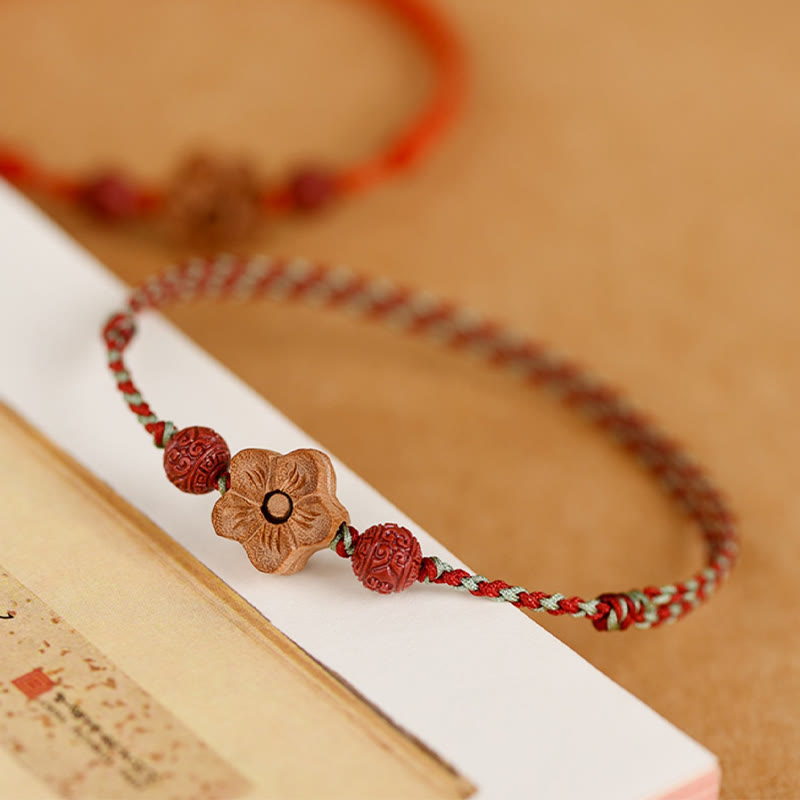 Peach Wood Small Peach Blossom Cinnabar Wealth String Bracelet Anklet