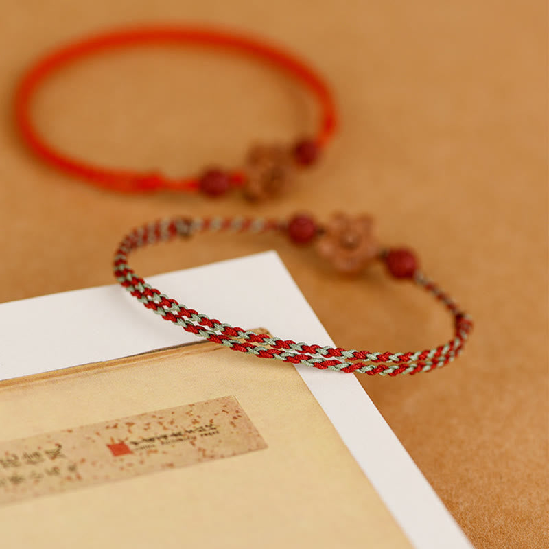 Peach Wood Small Peach Blossom Cinnabar Wealth String Bracelet Anklet