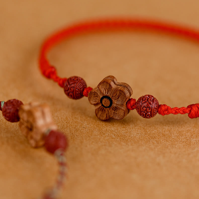 Peach Wood Small Peach Blossom Cinnabar Wealth String Bracelet Anklet