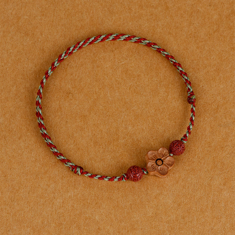 Peach Wood Small Peach Blossom Cinnabar Wealth String Bracelet Anklet
