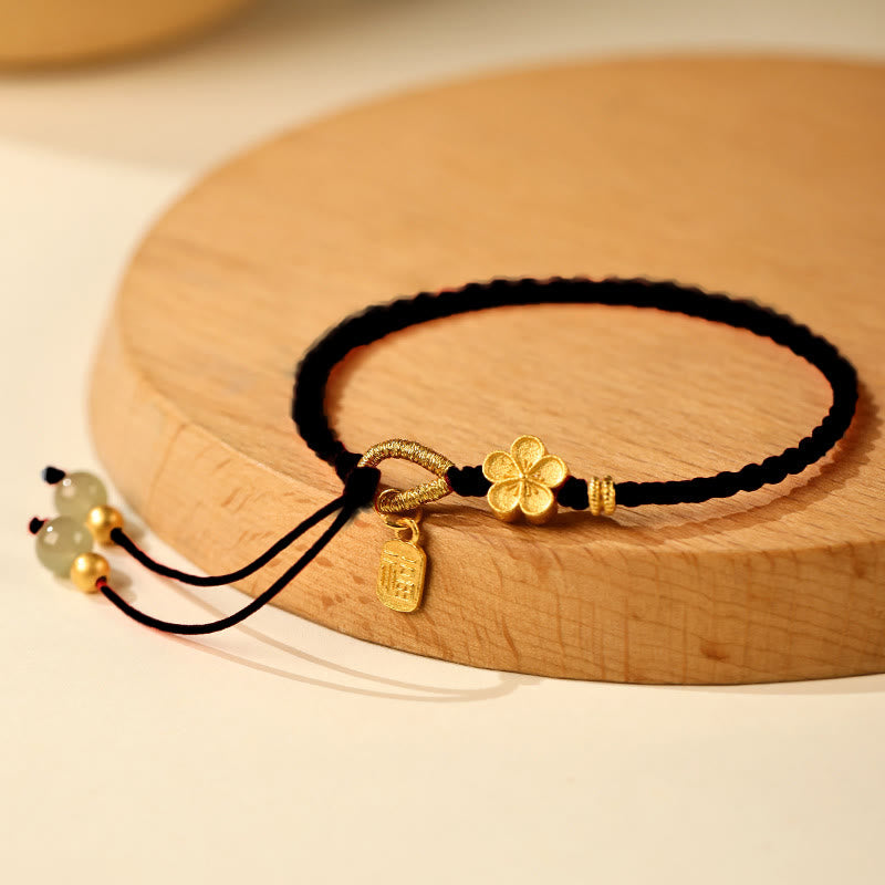 Hetian Jade Small Peach Blossom Fu Character Charm Luck String Bracelet