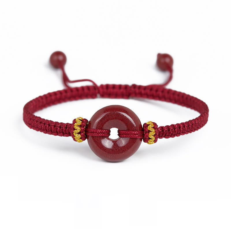 Handmade Cinnabar Round Peace Buckle Concentration Braided Bracelet