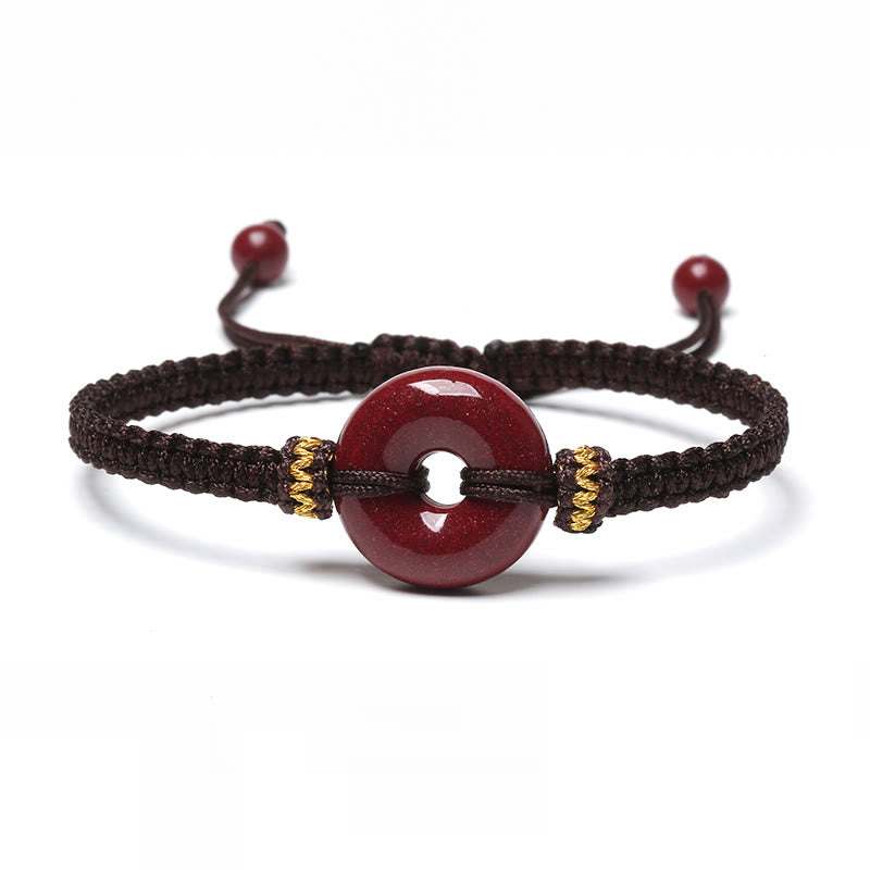 Handmade Cinnabar Round Peace Buckle Concentration Braided Bracelet