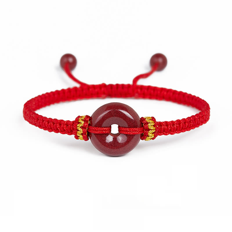 Handmade Cinnabar Round Peace Buckle Concentration Braided Bracelet