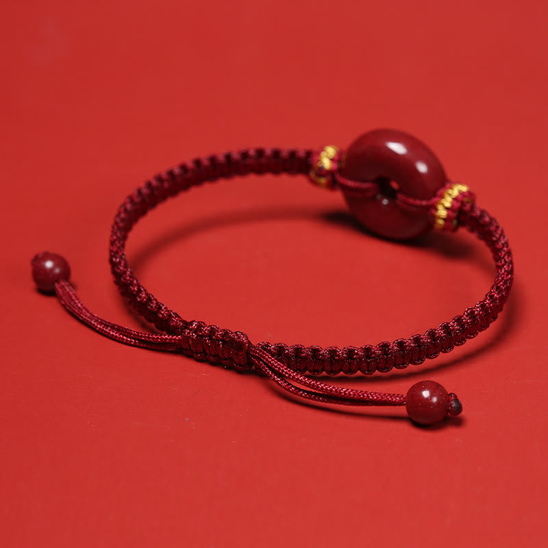 Handmade Cinnabar Round Peace Buckle Concentration Braided Bracelet