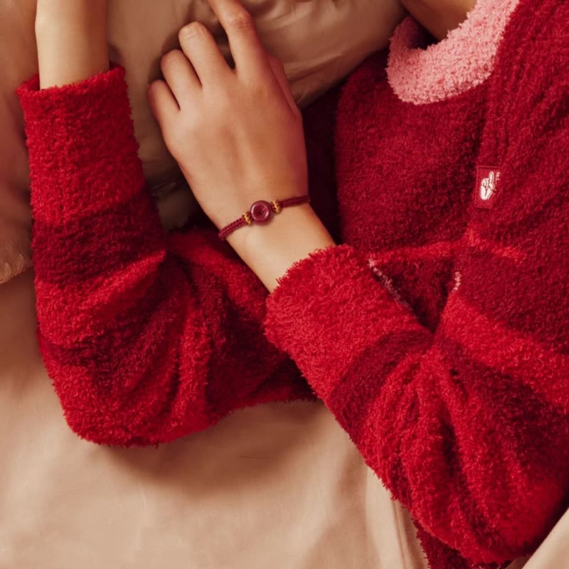 Handmade Cinnabar Round Peace Buckle Concentration Braided Bracelet