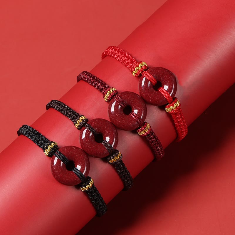 Handmade Cinnabar Round Peace Buckle Concentration Braided Bracelet