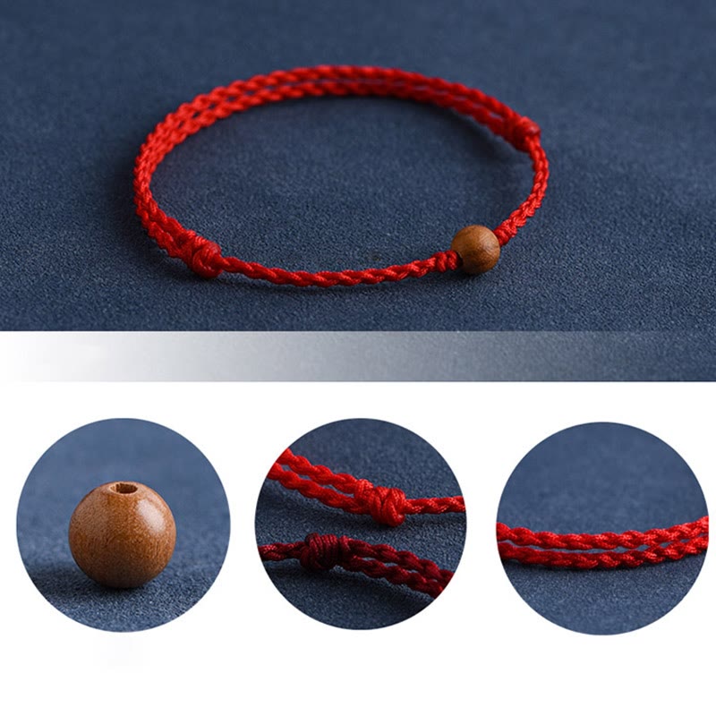 Natural Peach Wood Bead Ward Off Evil Spirits Braided Bracelet