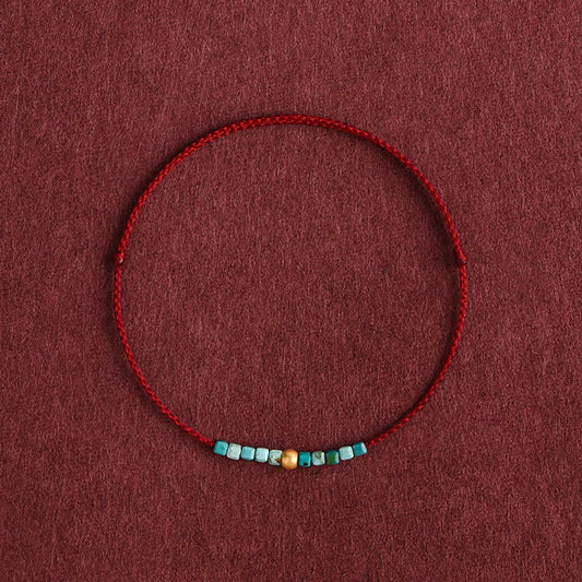 999 Gold Beads Turquoise Protection Braided Bracelet Anklet