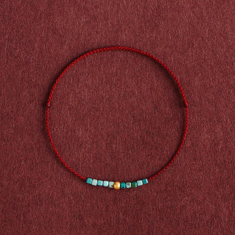 999 Gold Beads Turquoise Protection Braided Bracelet Anklet