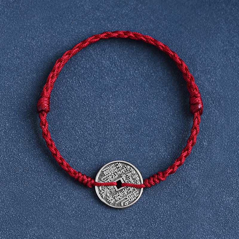 925 Sterling Silver Coin Protection Braided Bracelet Anklet
