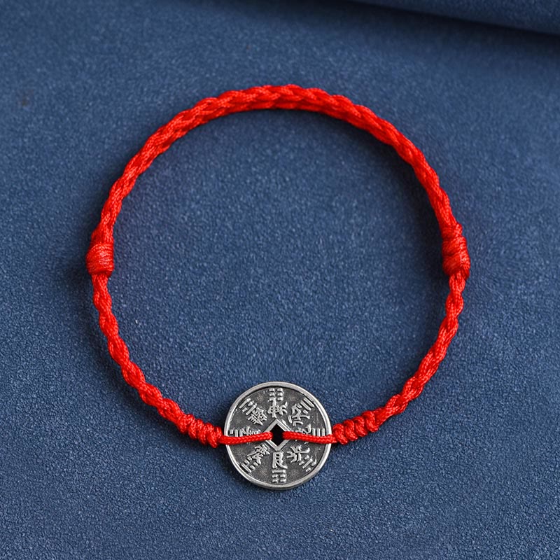 925 Sterling Silver Coin Protection Braided Bracelet Anklet
