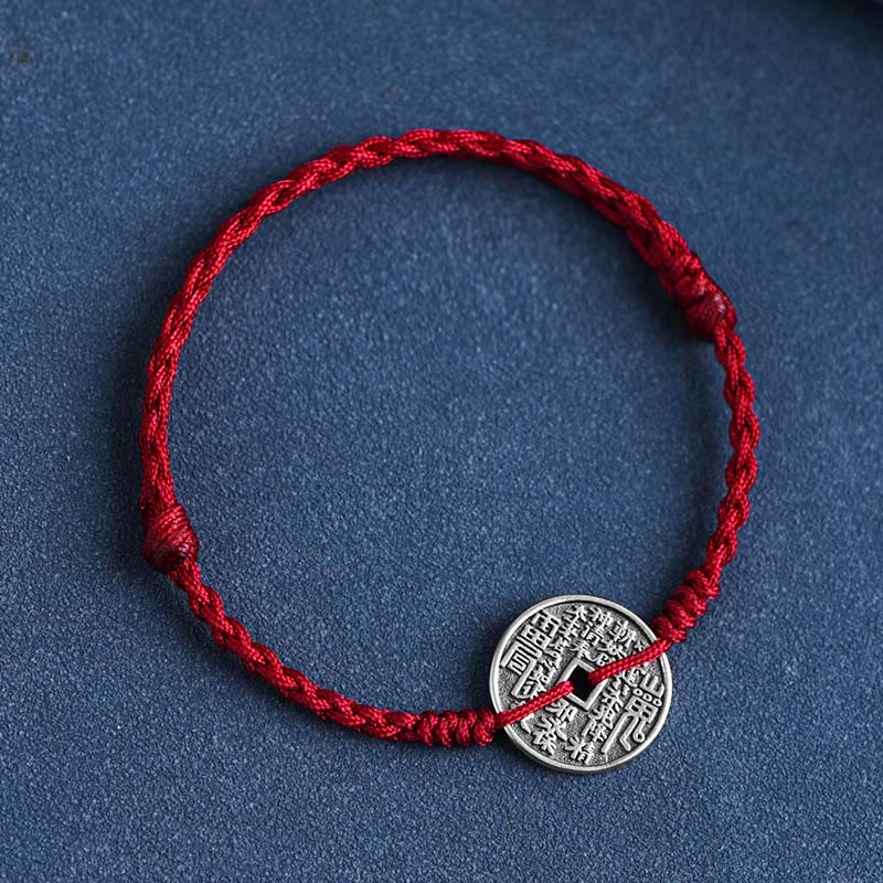 925 Sterling Silver Coin Protection Braided Bracelet Anklet