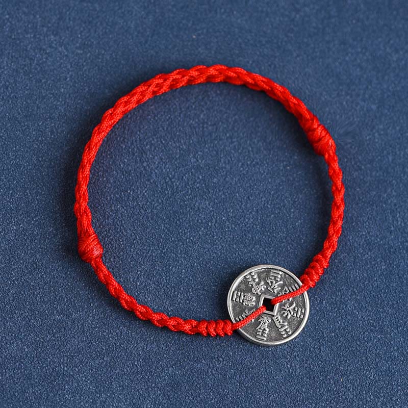 925 Sterling Silver Coin Protection Braided Bracelet Anklet