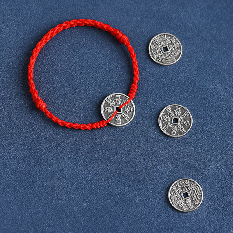 925 Sterling Silver Coin Protection Braided Bracelet Anklet