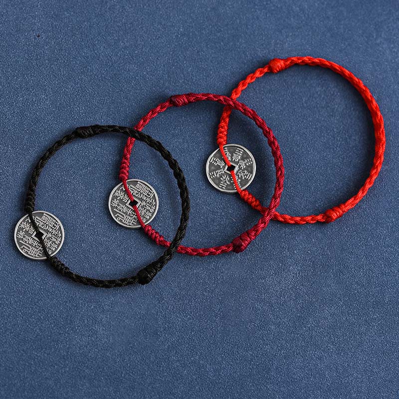 925 Sterling Silver Coin Protection Braided Bracelet Anklet