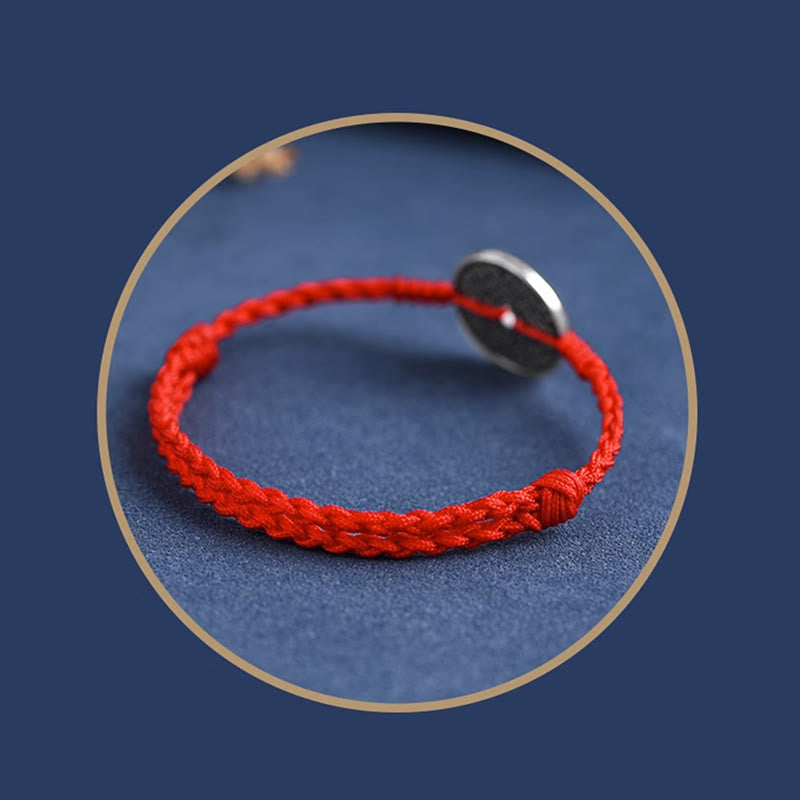 925 Sterling Silver Coin Protection Braided Bracelet Anklet