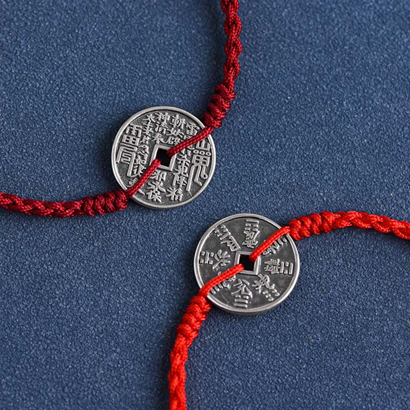 925 Sterling Silver Coin Protection Braided Bracelet Anklet
