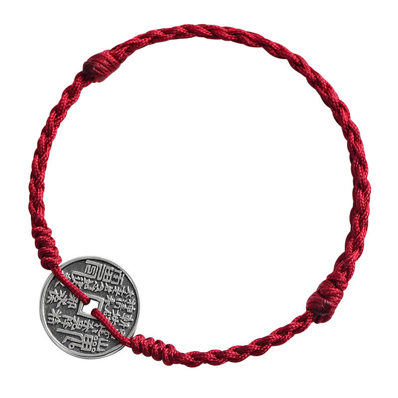 925 Sterling Silver Coin Protection Braided Bracelet Anklet