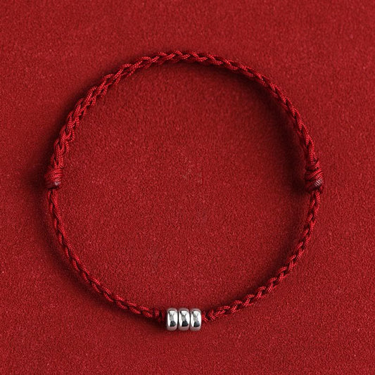 925 Sterling Silver Beads Protection Luck Braided Bracelet Anklet