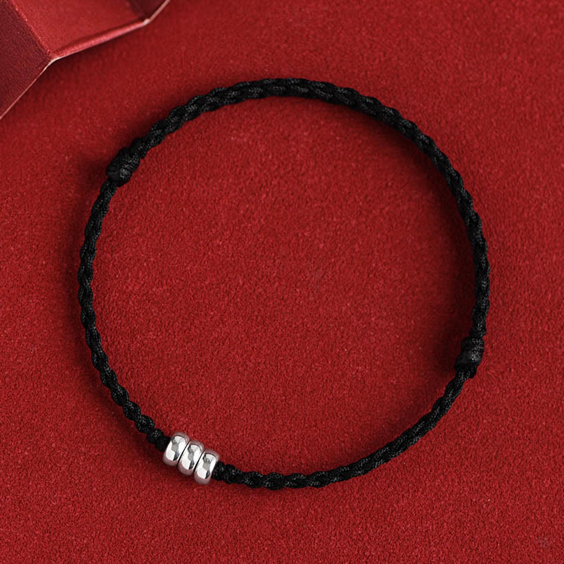 925 Sterling Silver Beads Protection Luck Braided Bracelet Anklet