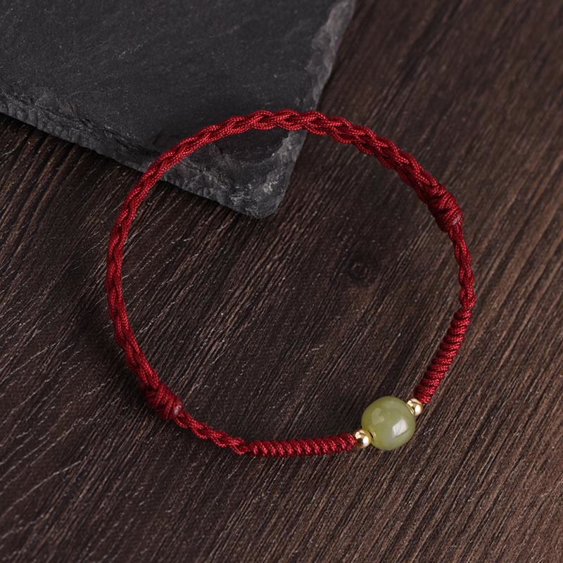 Natural Hetian Jade 999 Gold Beads Protection Luck Braided Bracelet Anklet