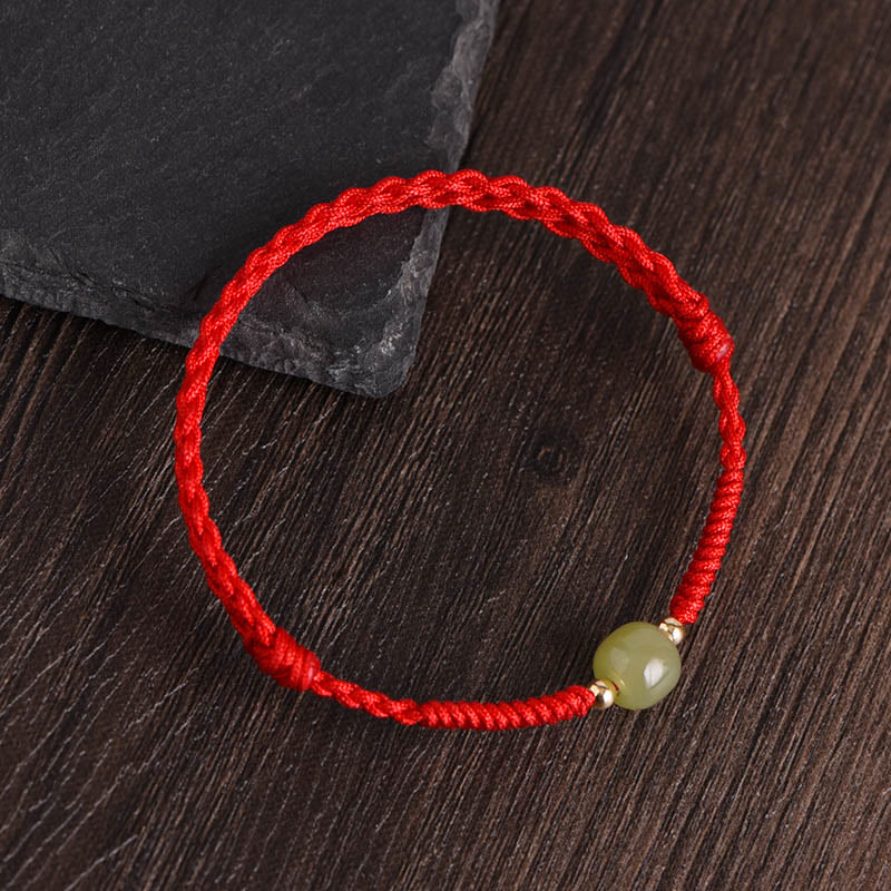Natural Hetian Jade 999 Gold Beads Protection Luck Braided Bracelet Anklet