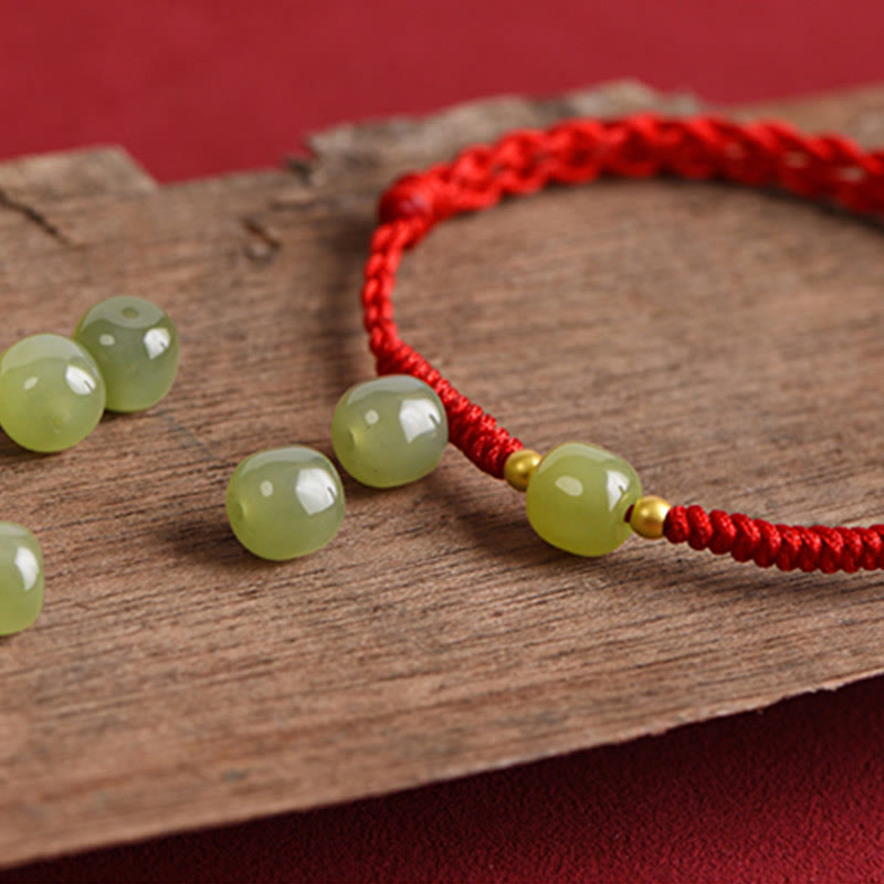 Natural Hetian Jade 999 Gold Beads Protection Luck Braided Bracelet Anklet