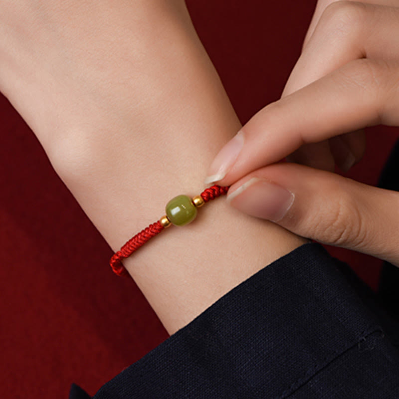 Natural Hetian Jade 999 Gold Beads Protection Luck Braided Bracelet Anklet