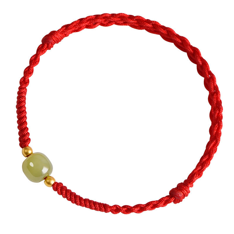Natural Hetian Jade 999 Gold Beads Protection Luck Braided Bracelet Anklet