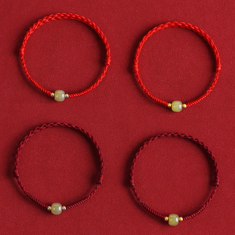 Natural Hetian Jade 999 Gold Beads Protection Luck Braided Bracelet Anklet