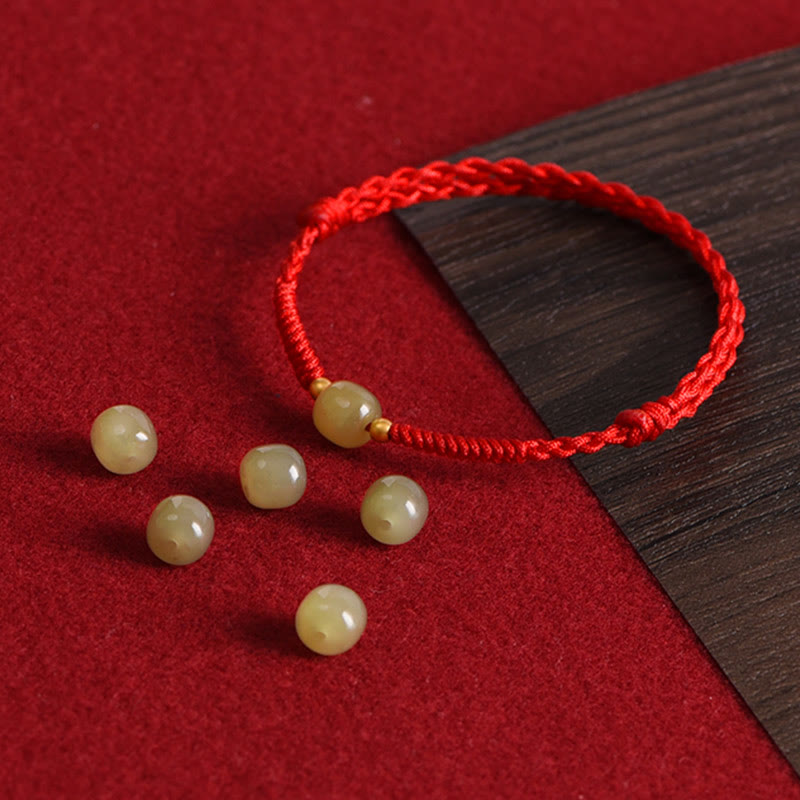 Natural Hetian Jade 999 Gold Beads Protection Luck Braided Bracelet Anklet