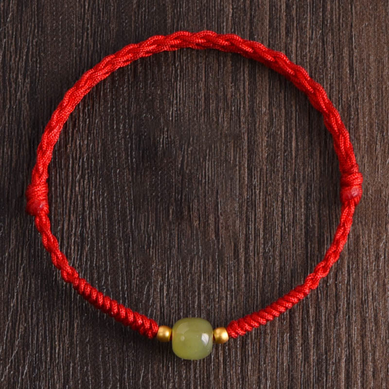 Natural Hetian Jade 999 Gold Beads Protection Luck Braided Bracelet Anklet