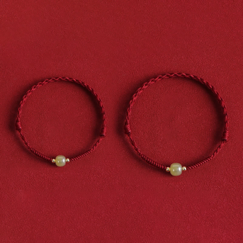 Natural Hetian Jade 999 Gold Beads Protection Luck Braided Bracelet Anklet
