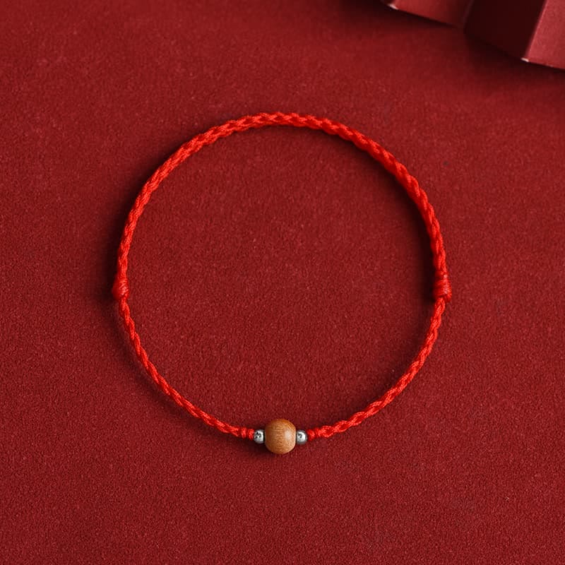 Natural Peach Wood Bead Luck Braided Bracelet Anklet