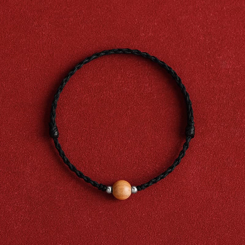 Natural Peach Wood Bead Luck Braided Bracelet Anklet