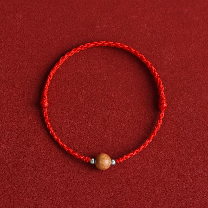 Natural Peach Wood Bead Luck Braided Bracelet Anklet
