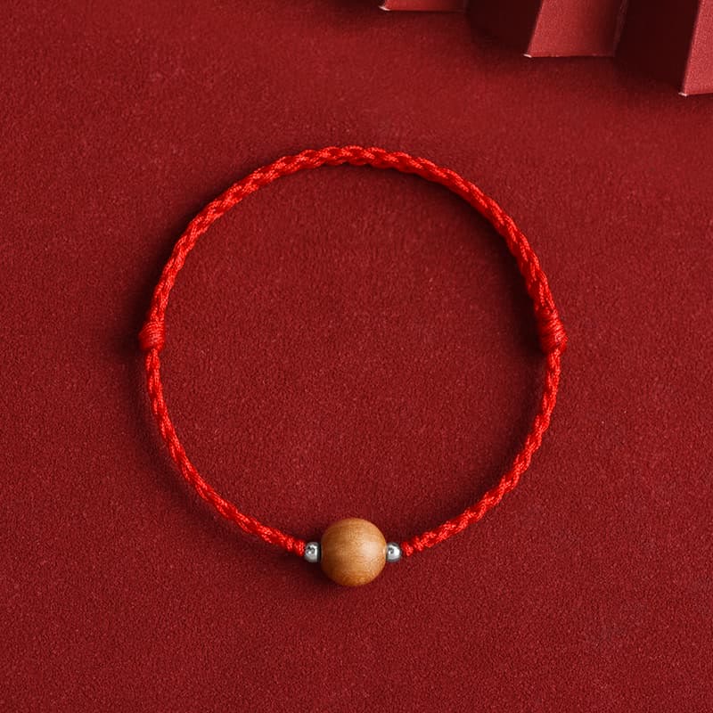 Natural Peach Wood Bead Luck Braided Bracelet Anklet
