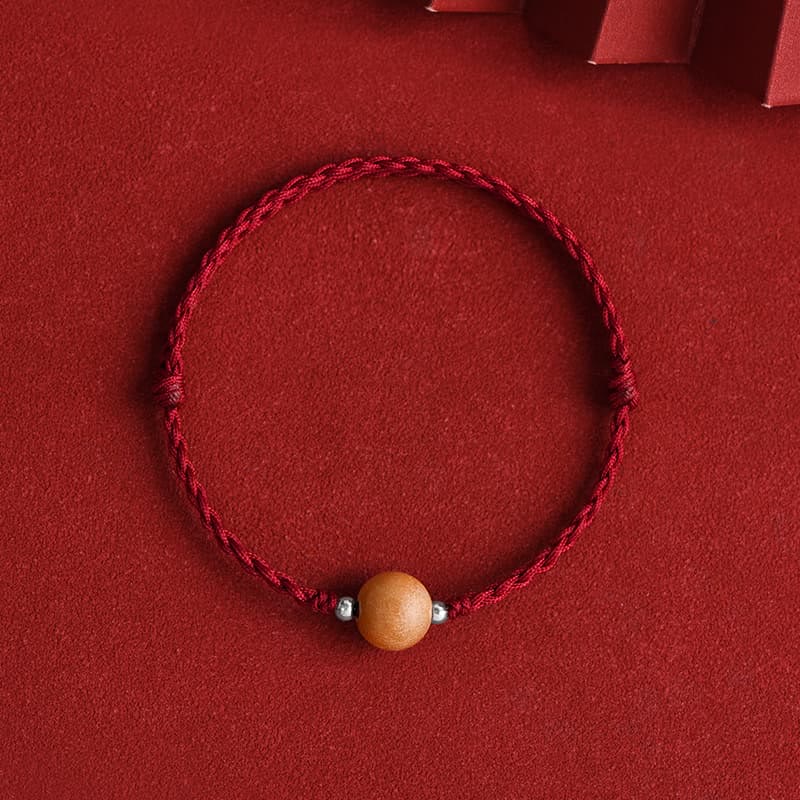 Natural Peach Wood Bead Luck Braided Bracelet Anklet