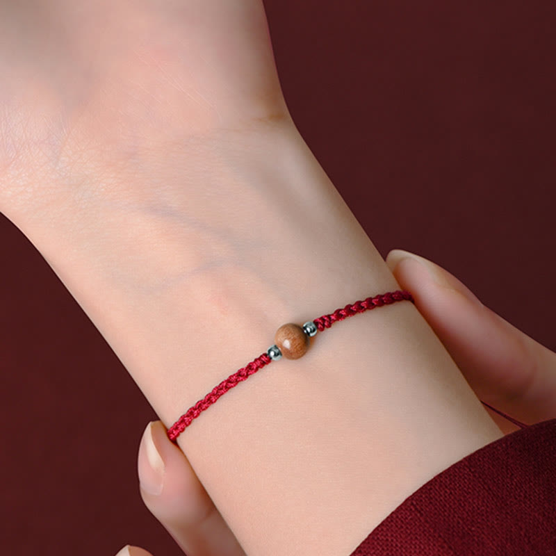 Natural Peach Wood Bead Luck Braided Bracelet Anklet