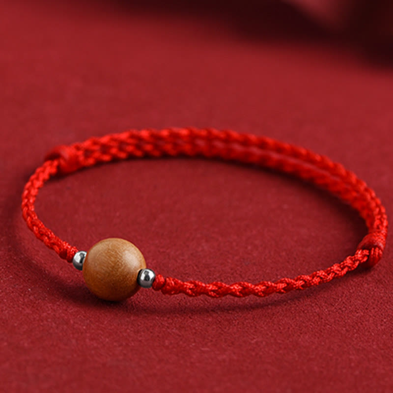 Natural Peach Wood Bead Luck Braided Bracelet Anklet