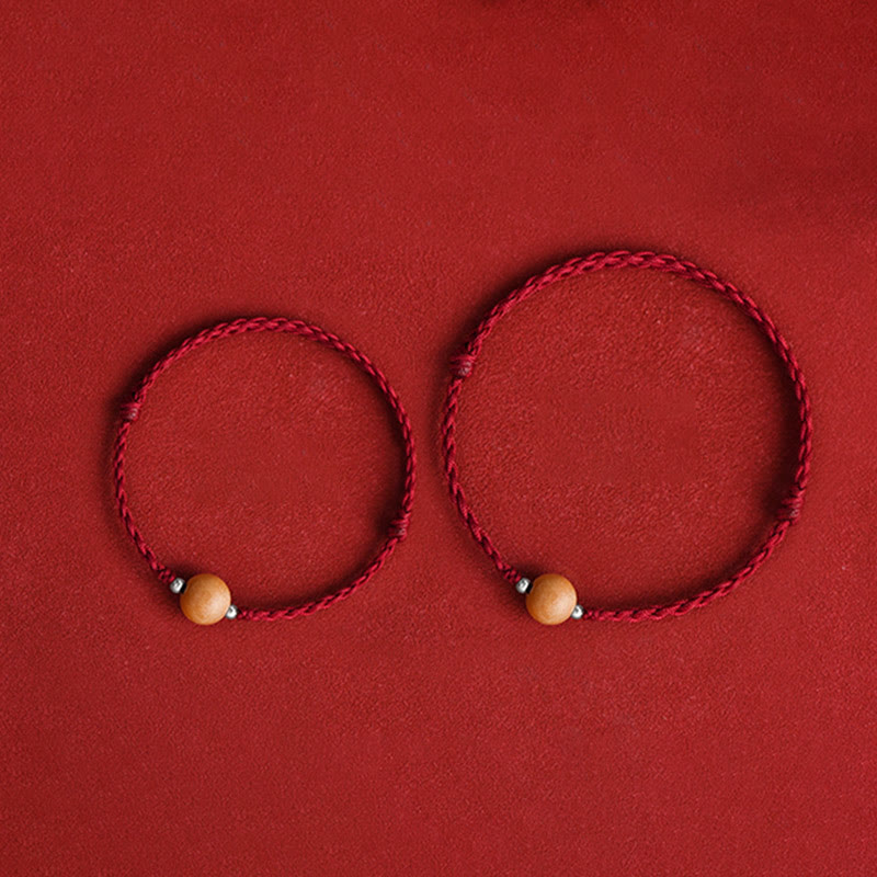 Natural Peach Wood Bead Luck Braided Bracelet Anklet