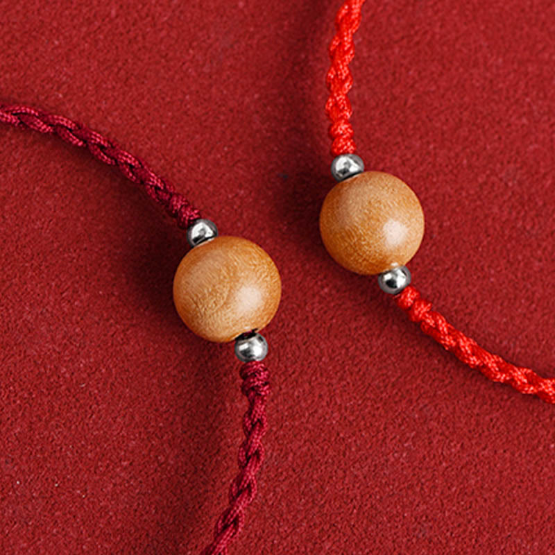 Natural Peach Wood Bead Luck Braided Bracelet Anklet