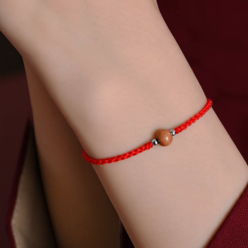 Natural Peach Wood Bead Luck Braided Bracelet Anklet