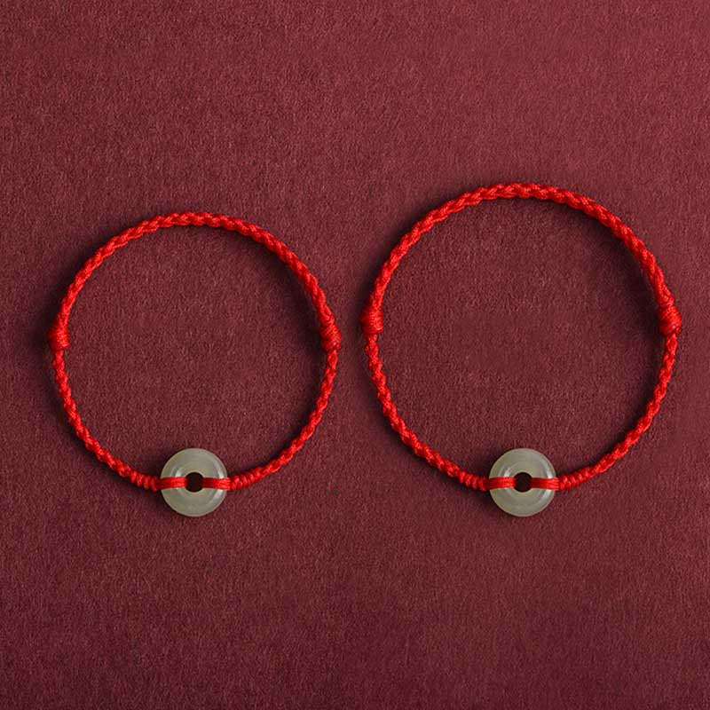 Natural Hetian Jade Peace Buckle Protection Luck Braided Bracelet Anklet